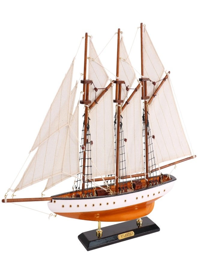 NAUTIMALL 19-inch Atlantic Sailboat Deco, Wooden Schooner Model Ship, Yacht Replica, Nautical Home Decor Collection (ATL49-WHITE) - Image 1